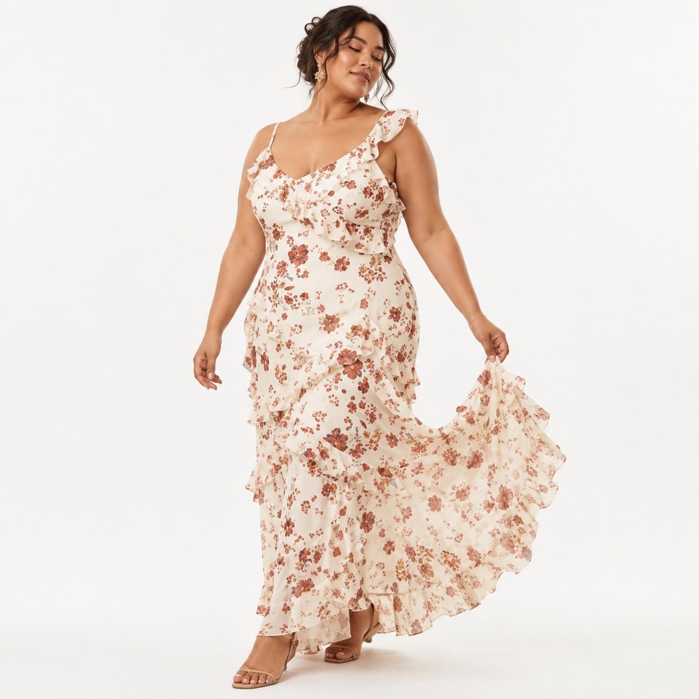 NWT Anthropologie Let Me Be Floral Tiered Maxi Dress Cream Boho Ruffle Size 26W
